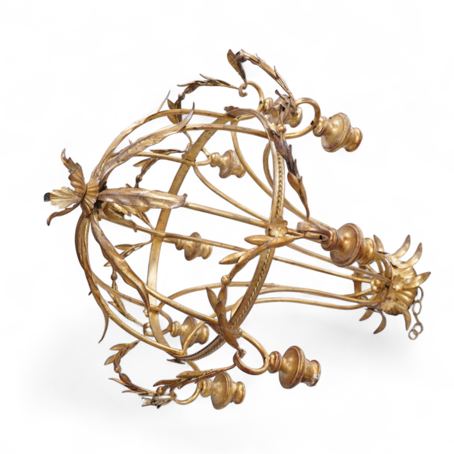 A gilt metal eight light basket chandelier, 86cm